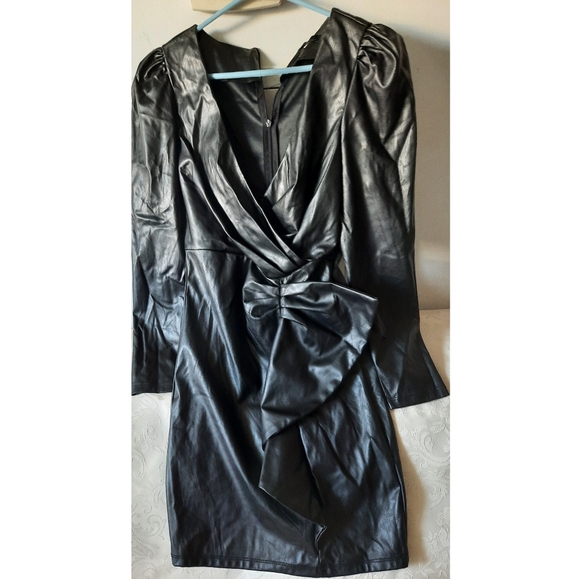 New!Black Faux Leather Mini Dress - Picture 2 of 6